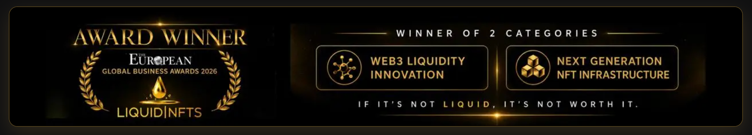 LiquidNFT award winner banner, European Global Business Awards 2026